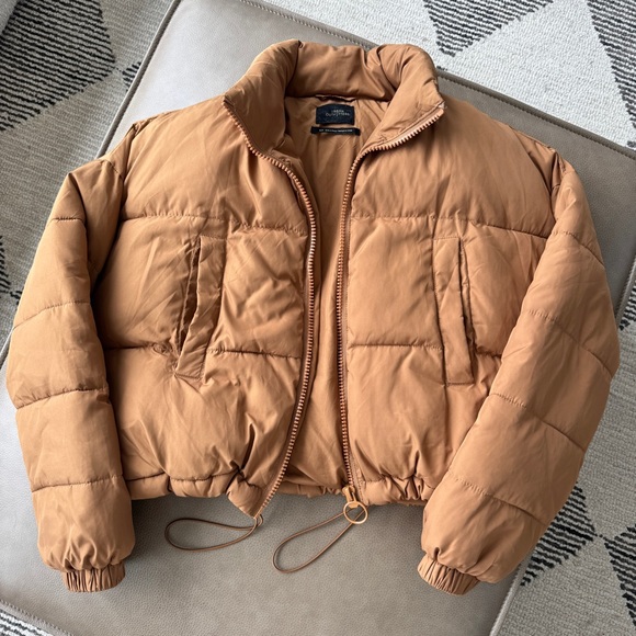 Urban Outfitters Camel/Burnt Orange Cropped Puffer Jacket - S - Picture 1 of 5